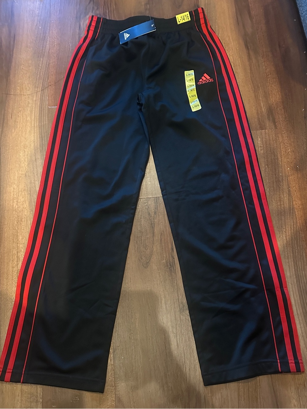 Adidas Boys Black Track Pants with Red Stripes
